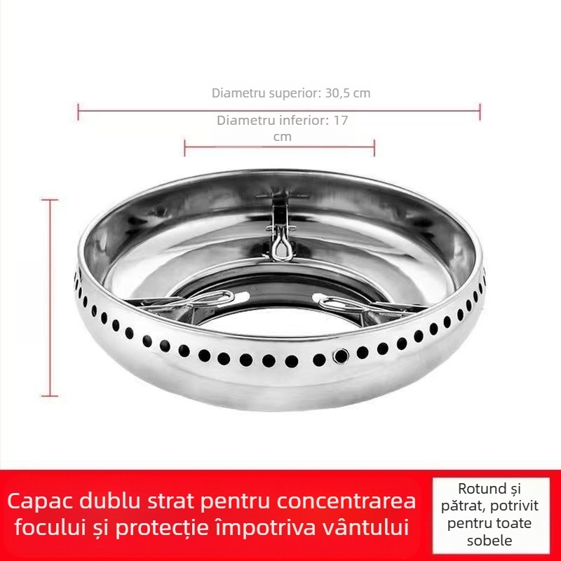 Capac rezistent la vânt din oțel inoxidabil, dublu strat, sobă pe gaz, inel de foc de economisire a energiei, suport pentru sobă pe gaz, accesorii cu un singur strat din oțel inoxidabil