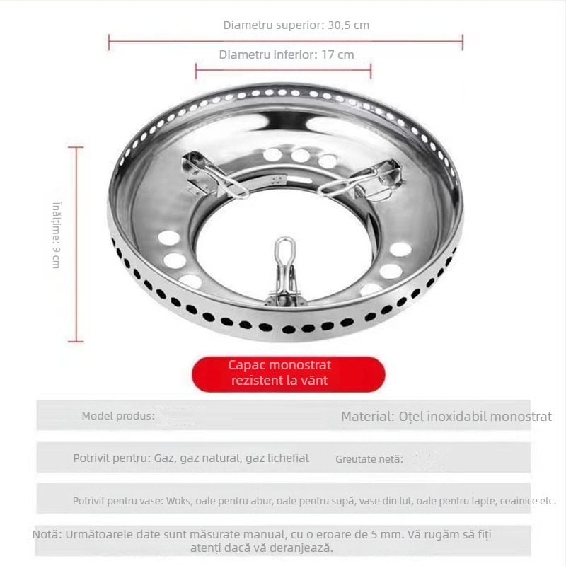Capac rezistent la vânt din oțel inoxidabil, dublu strat, sobă pe gaz, inel de foc de economisire a energiei, suport pentru sobă pe gaz, accesorii cu un singur strat din oțel inoxidabil