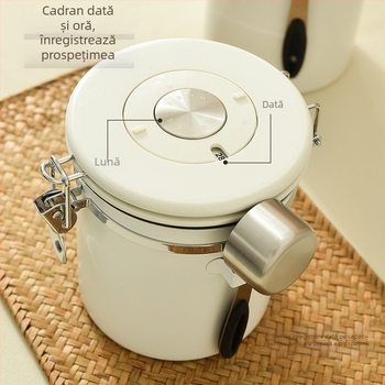 304 cutii sigilate cu boabe de cafea, cutii pentru depozitarea cafelei pudră cu dată de înregistrare, cutii pentru păstrarea prospețimii cu nuci de orez și lingură