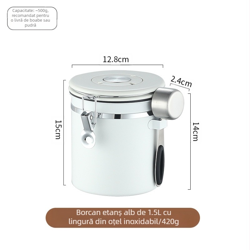 304 cutii sigilate cu boabe de cafea, cutii pentru depozitarea cafelei pudră cu dată de înregistrare, cutii pentru păstrarea prospețimii cu nuci de orez și lingură