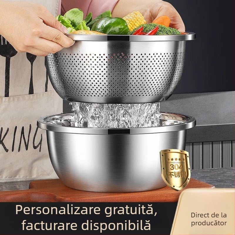 Bazin din oțel inoxidabil 304 îngroșat și bazin multifuncțional, lavoar, bazin pentru legume, bol pentru ouă, bazin pentru supă de uz casnic, bazin