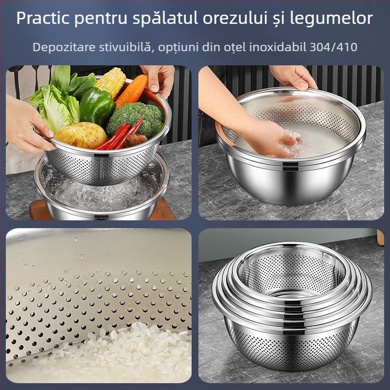 Bazin din oțel inoxidabil 304 îngroșat și bazin multifuncțional, lavoar, bazin pentru legume, bol pentru ouă, bazin pentru supă de uz casnic, bazin