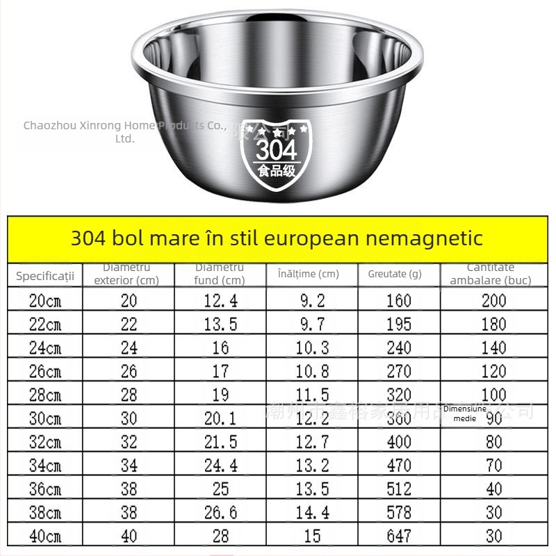 Bazin din oțel inoxidabil 304 îngroșat și bazin multifuncțional, lavoar, bazin pentru legume, bol pentru ouă, bazin pentru supă de uz casnic, bazin