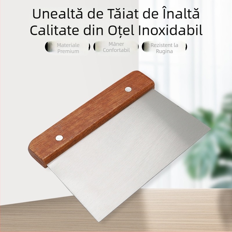 Tăieței din oțel inoxidabil cu mâner din lemn, răzuitor de făină pentru cârnați, răzuitor de aluat pentru tăiat săpun, cuțit multifuncțional pentru legume