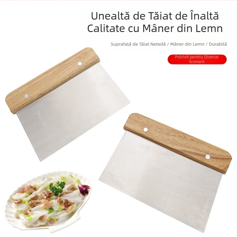 Tăieței din oțel inoxidabil cu mâner din lemn, răzuitor de făină pentru cârnați, răzuitor de aluat pentru tăiat săpun, cuțit multifuncțional pentru legume