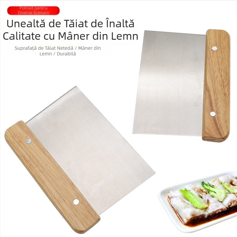 Tăieței din oțel inoxidabil cu mâner din lemn, răzuitor de făină pentru cârnați, răzuitor de aluat pentru tăiat săpun, cuțit multifuncțional pentru legume