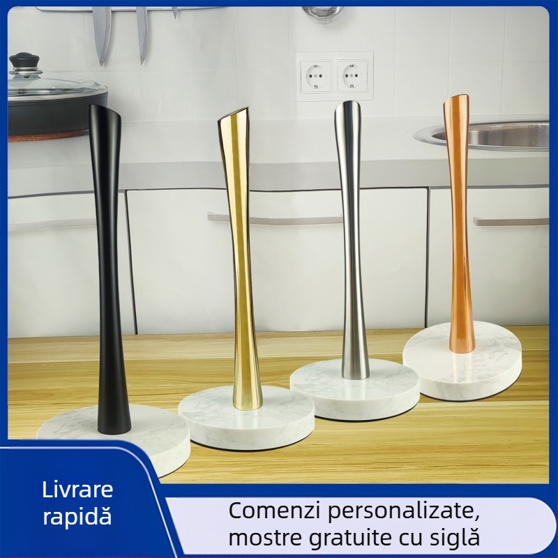 Suport vertical pentru șervețele de bucătărie cu bază din marmură, suport pentru șervețele de masă, suport pentru role de hârtie din oțel inoxidabil, fără perforare, pentru birou