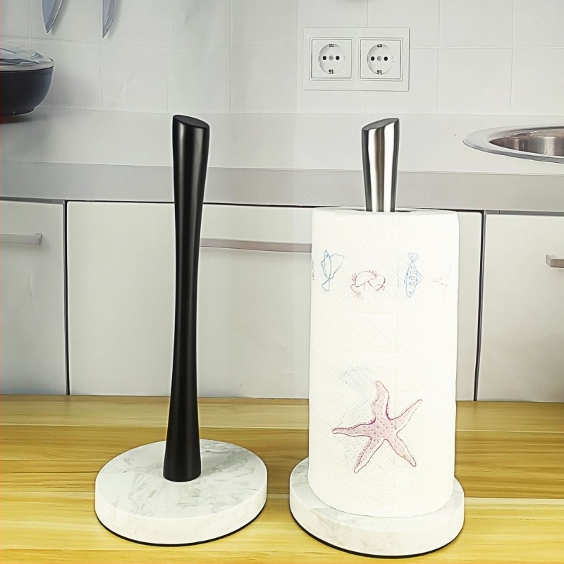 Suport vertical pentru șervețele de bucătărie cu bază din marmură, suport pentru șervețele de masă, suport pentru role de hârtie din oțel inoxidabil, fără perforare, pentru birou