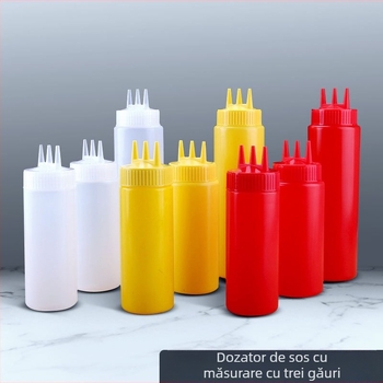 Sticlă de plastic cu trei găuri pentru sos de roșii, sticlă de Salah, sticlă de sos, sticlă de înaltă calitate, sticlă de dulceață, sticlă de stoarcere