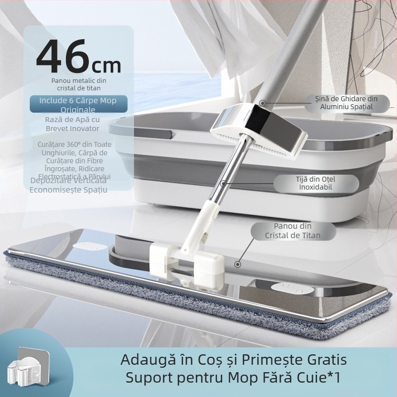 Mop plat din cristal de titan nou 2024, mop de curățare manuală, fără spălare, mop de uz casnic, mop leneș, artefact, mop, mop, mop, economisește forța de muncă