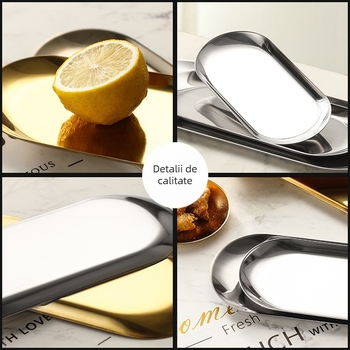 Tavă ovală din oțel inoxidabil îngroșat auriu pentru restaurant occidental, farfurie pentru cină, desert cu fructe, gustare, farfurie pentru grătar