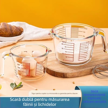 Cana de măsurat din sticlă rezistentă la temperaturi ridicate cu cană scalară, cană de copt pentru cuptor cu microunde rezistentă la temperaturi ridicate, cană pentru bătut ouă cu cană de măsurat