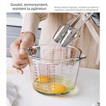 Cana de măsurat din sticlă rezistentă la temperaturi ridicate cu cană scalară, cană de copt pentru cuptor cu microunde rezistentă la temperaturi ridicate, cană pentru bătut ouă cu cană de măsurat