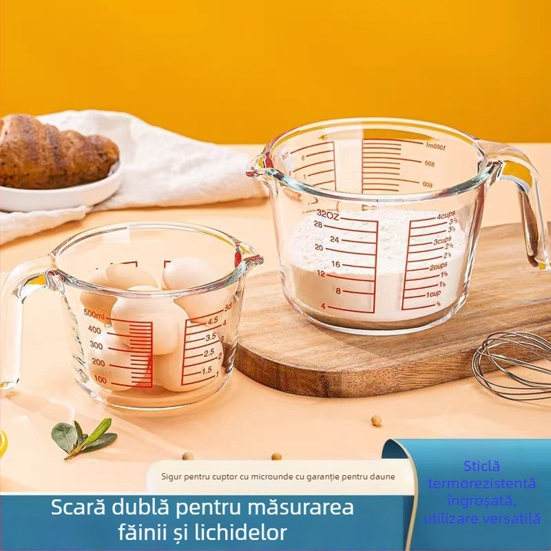 Cana de măsurat din sticlă rezistentă la temperaturi ridicate cu cană scalară, cană de copt pentru cuptor cu microunde rezistentă la temperaturi ridicate, cană pentru bătut ouă cu cană de măsurat