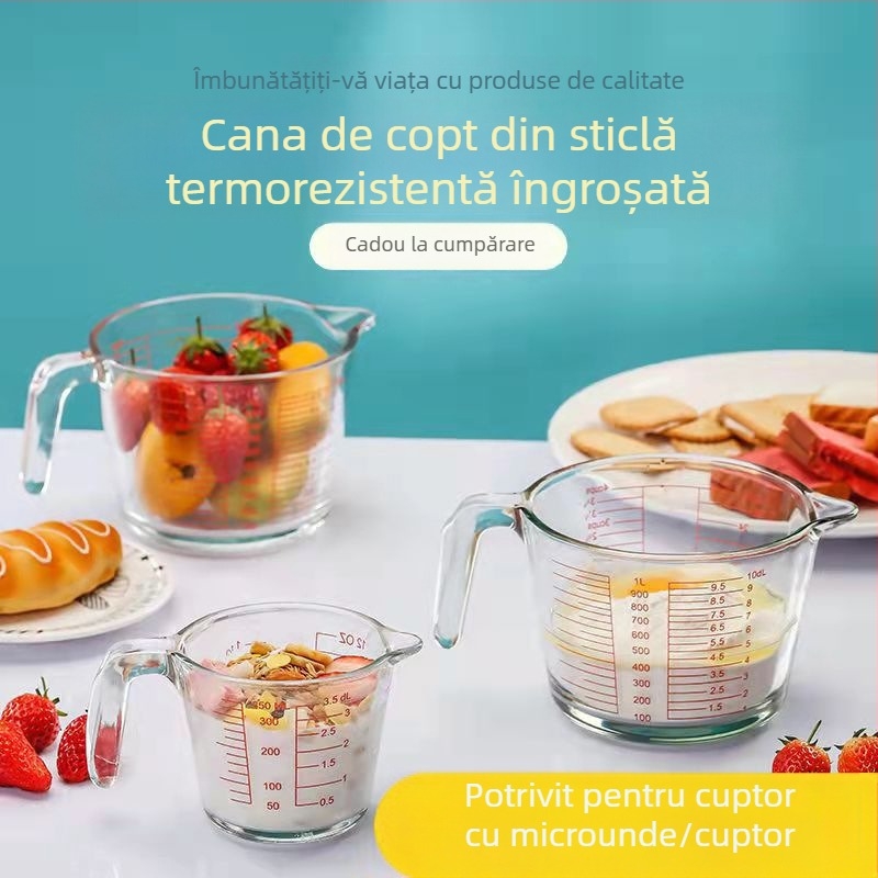 Cana de măsurat din sticlă rezistentă la temperaturi ridicate cu cană scalară, cană de copt pentru cuptor cu microunde rezistentă la temperaturi ridicate, cană pentru bătut ouă cu cană de măsurat