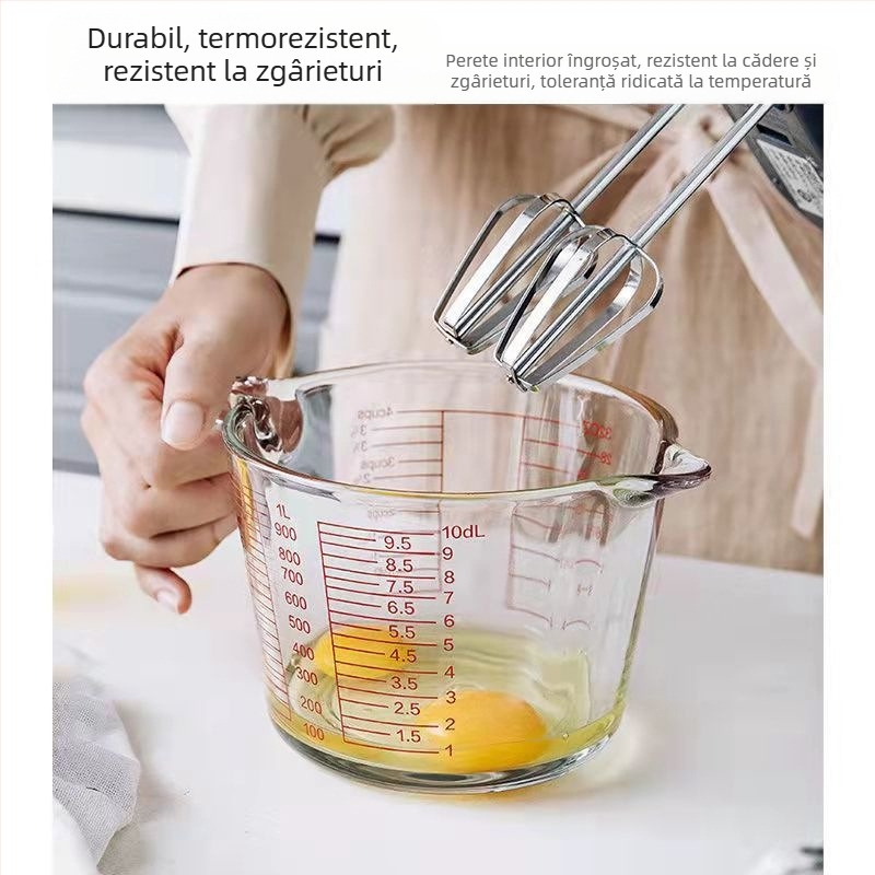 Cana de măsurat din sticlă rezistentă la temperaturi ridicate cu cană scalară, cană de copt pentru cuptor cu microunde rezistentă la temperaturi ridicate, cană pentru bătut ouă cu cană de măsurat