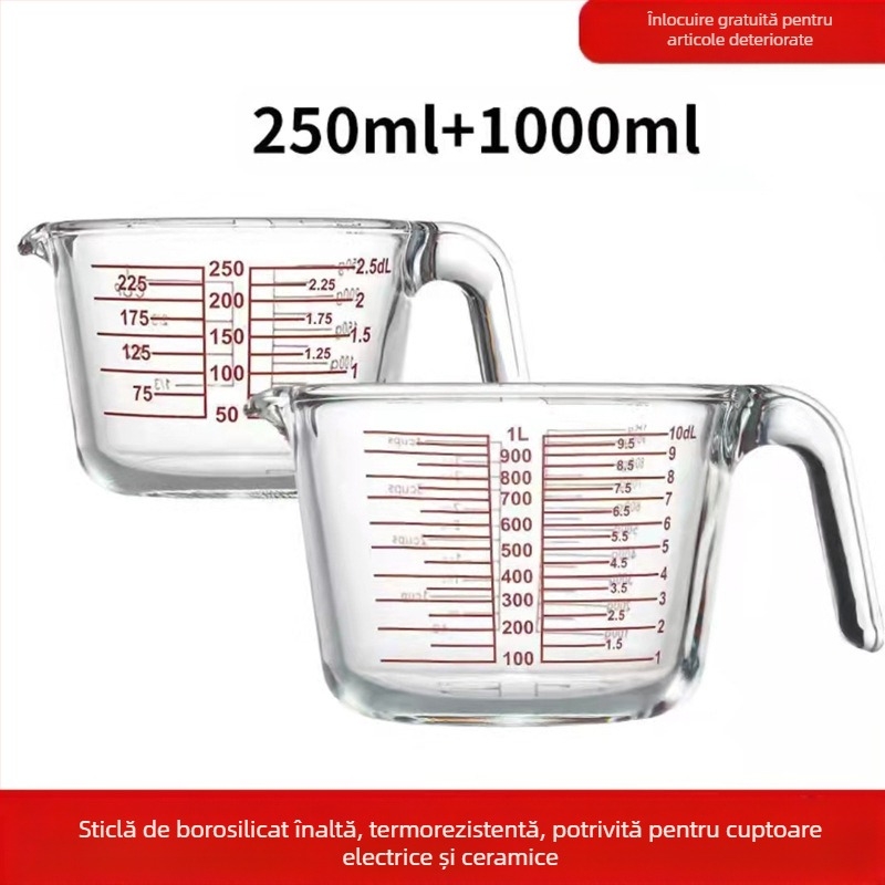 Cana de măsurat din sticlă rezistentă la temperaturi ridicate cu cană scalară, cană de copt pentru cuptor cu microunde rezistentă la temperaturi ridicate, cană pentru bătut ouă cu cană de măsurat