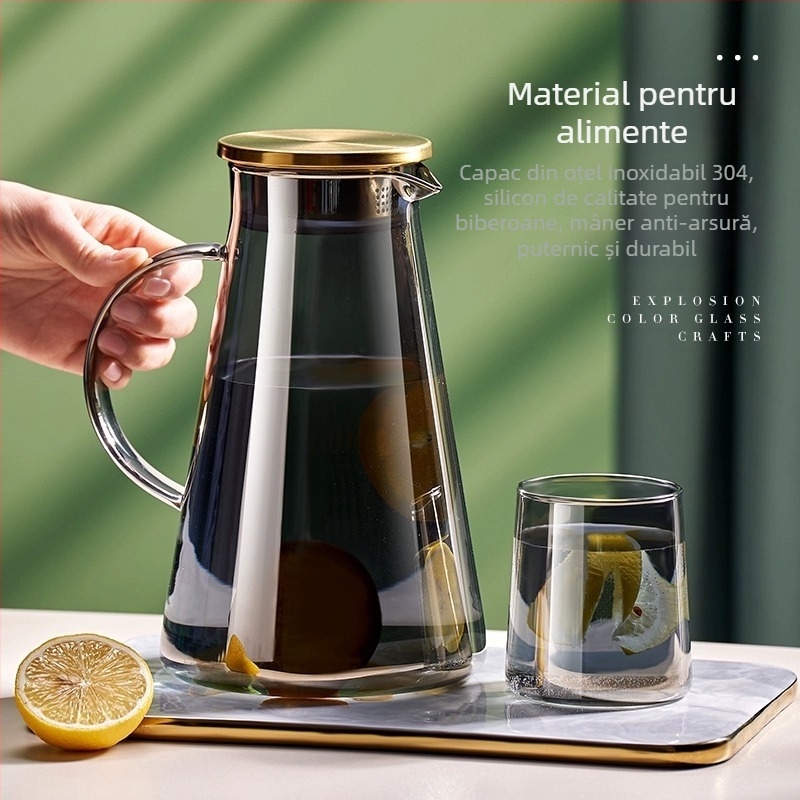 Ceainic de fructe din sticlă, ceainic cu gheață, ceainic de mare capacitate, ceainic de ceai rece, set de ceai rece de uz casnic, ceainic de apă rece