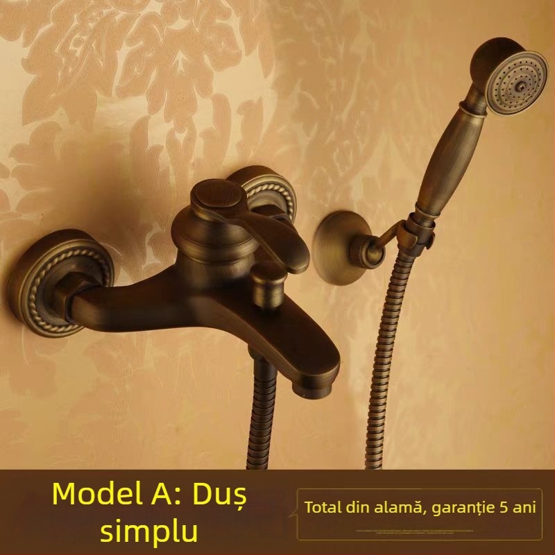 Set de duș simplu antic, din cupru, stil european, pentru baie, duș, baterie de duș, priză retro, duș