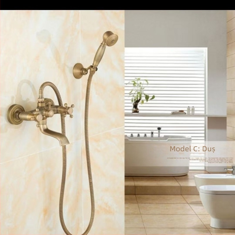 Set de duș simplu antic, din cupru, stil european, pentru baie, duș, baterie de duș, priză retro, duș