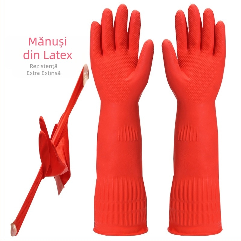 Mănuși de spălat vase pentru uz casnic, extra lungi și groase, impermeabile și antiderapante, pentru curățarea bucătăriei și spălarea mașinii
