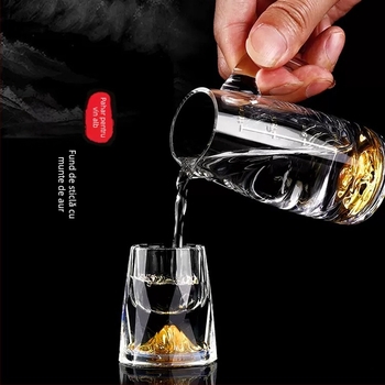 Cupă cu picătură fațetată, sticlă de cristal creativă, folie de aur, pahar de vin alb, pahar de băuturi spirtoase, en-gros