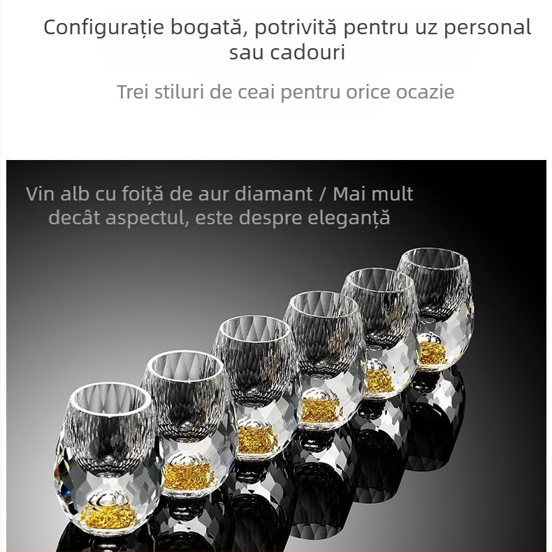 Cupă cu picătură fațetată, sticlă de cristal creativă, folie de aur, pahar de vin alb, pahar de băuturi spirtoase, en-gros