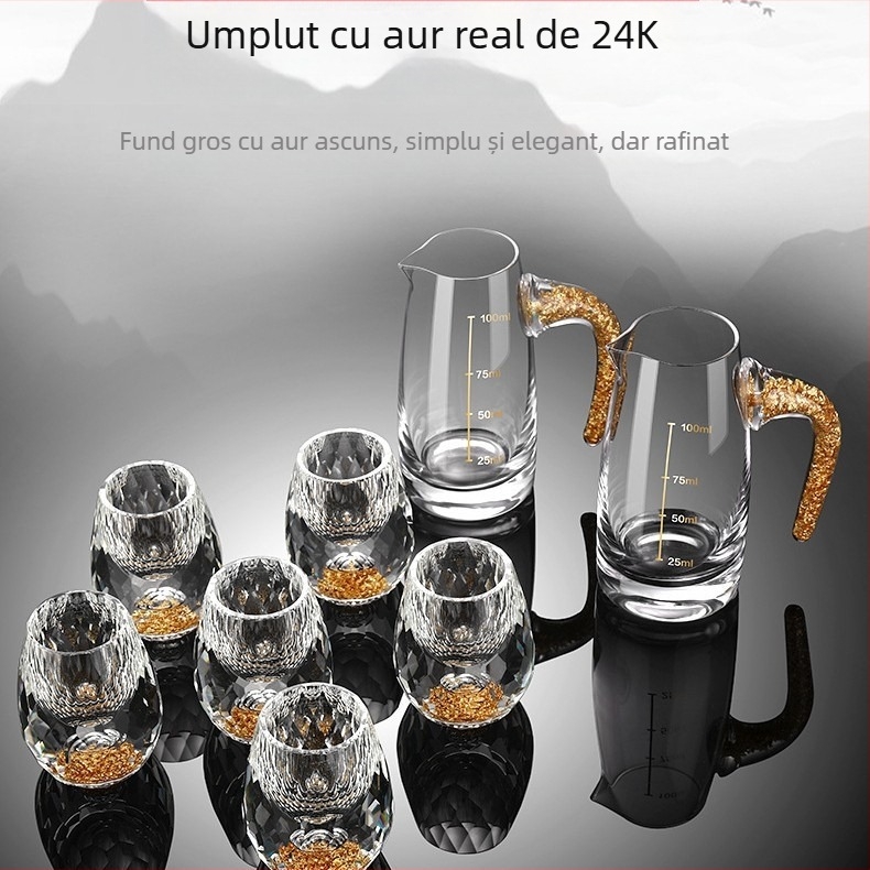 Cupă cu picătură fațetată, sticlă de cristal creativă, folie de aur, pahar de vin alb, pahar de băuturi spirtoase, en-gros