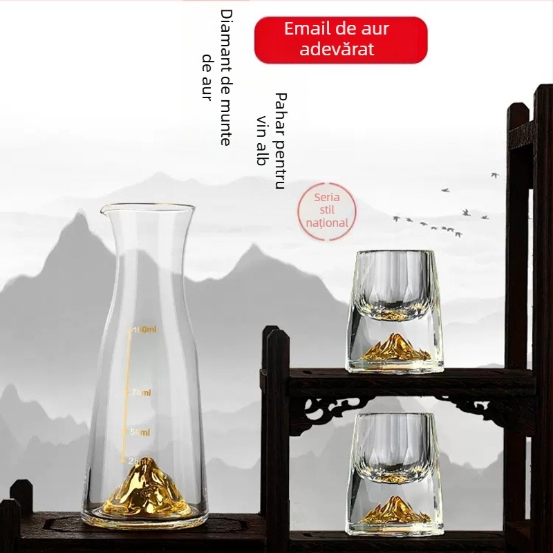 Cupă cu picătură fațetată, sticlă de cristal creativă, folie de aur, pahar de vin alb, pahar de băuturi spirtoase, en-gros
