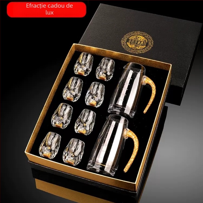 Cupă cu picătură fațetată, sticlă de cristal creativă, folie de aur, pahar de vin alb, pahar de băuturi spirtoase, en-gros