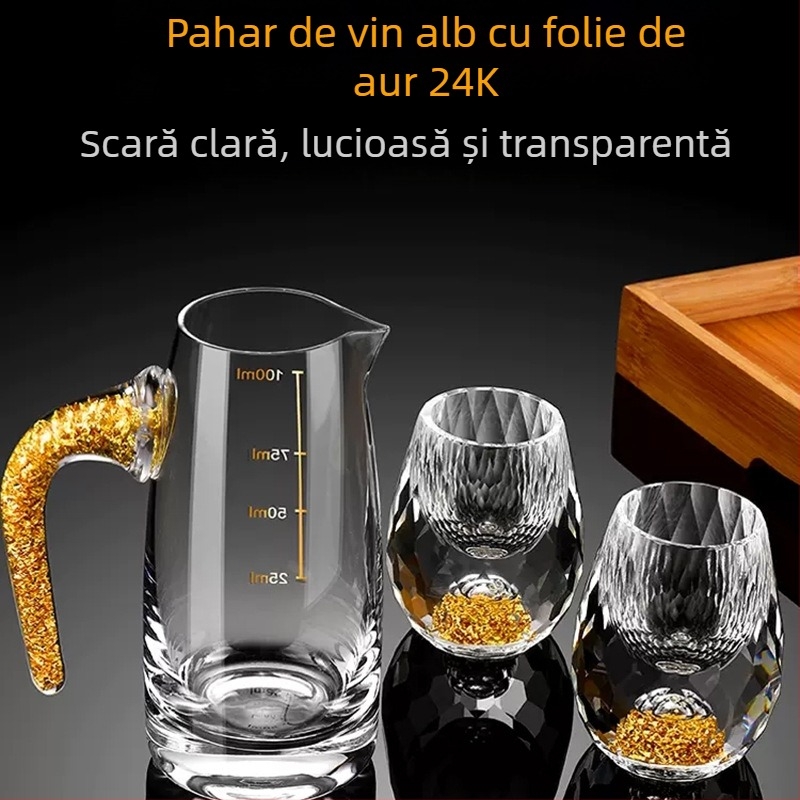 Cupă cu picătură fațetată, sticlă de cristal creativă, folie de aur, pahar de vin alb, pahar de băuturi spirtoase, en-gros
