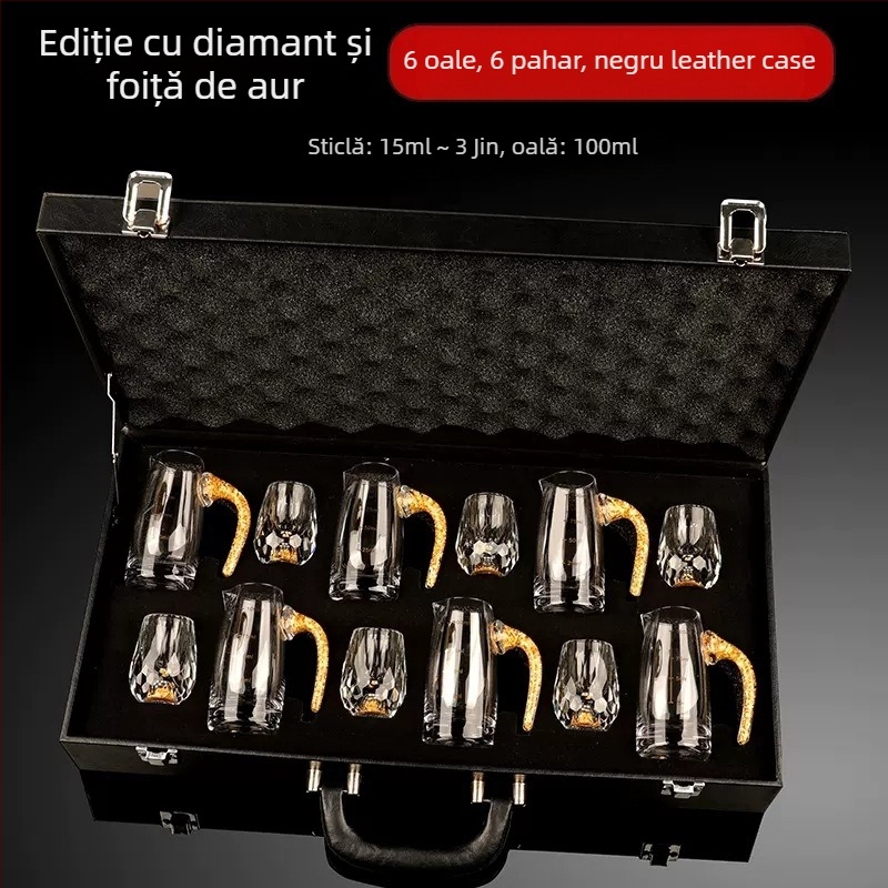 Cupă cu picătură fațetată, sticlă de cristal creativă, folie de aur, pahar de vin alb, pahar de băuturi spirtoase, en-gros