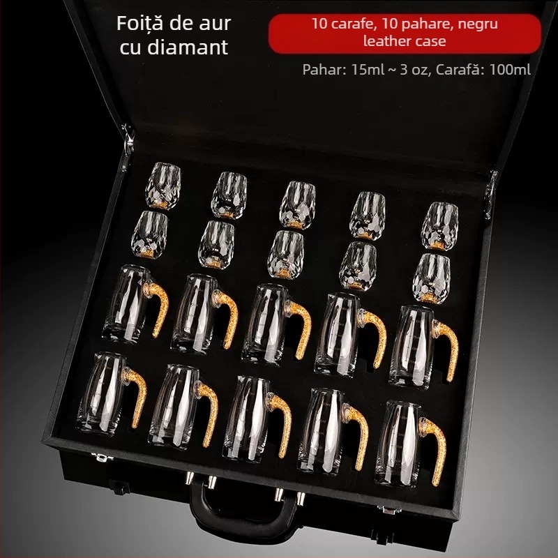 Cupă cu picătură fațetată, sticlă de cristal creativă, folie de aur, pahar de vin alb, pahar de băuturi spirtoase, en-gros