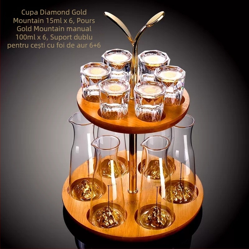Cupă cu picătură fațetată, sticlă de cristal creativă, folie de aur, pahar de vin alb, pahar de băuturi spirtoase, en-gros