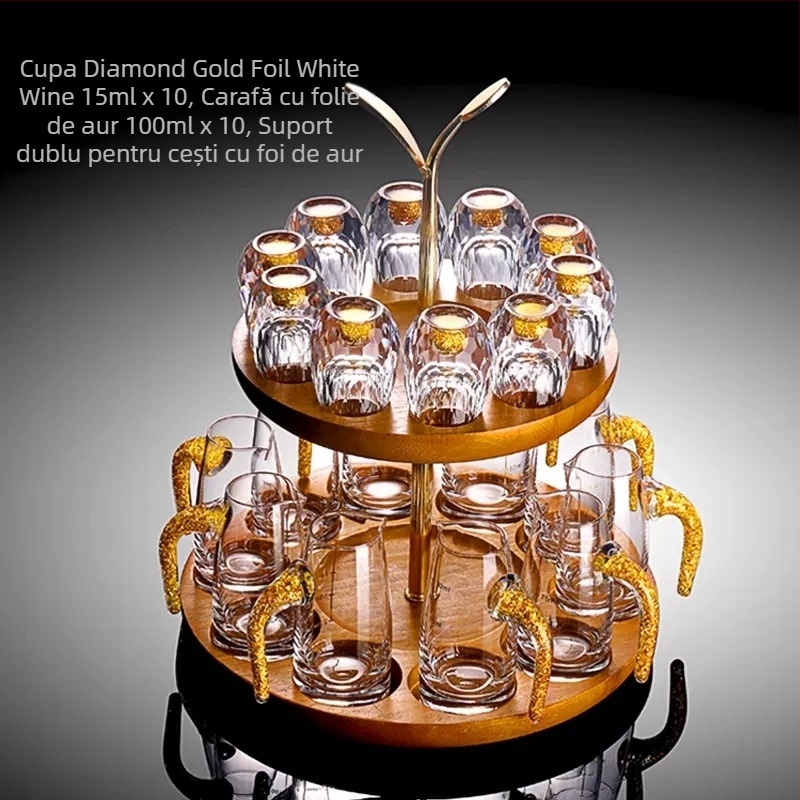 Cupă cu picătură fațetată, sticlă de cristal creativă, folie de aur, pahar de vin alb, pahar de băuturi spirtoase, en-gros