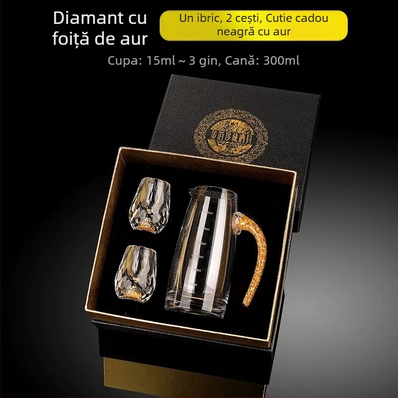 Cupă cu picătură fațetată, sticlă de cristal creativă, folie de aur, pahar de vin alb, pahar de băuturi spirtoase, en-gros