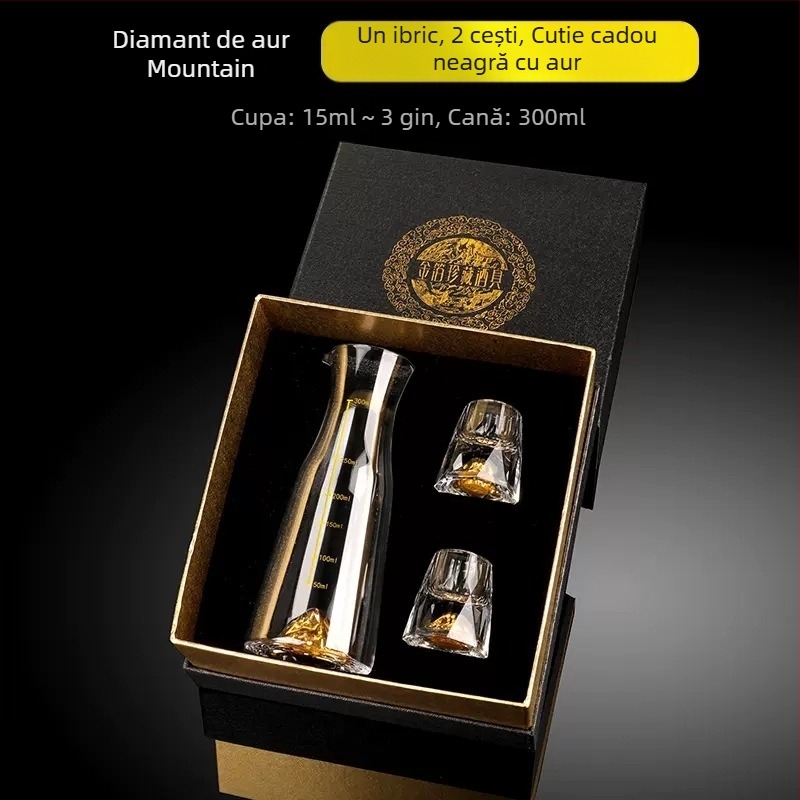Cupă cu picătură fațetată, sticlă de cristal creativă, folie de aur, pahar de vin alb, pahar de băuturi spirtoase, en-gros