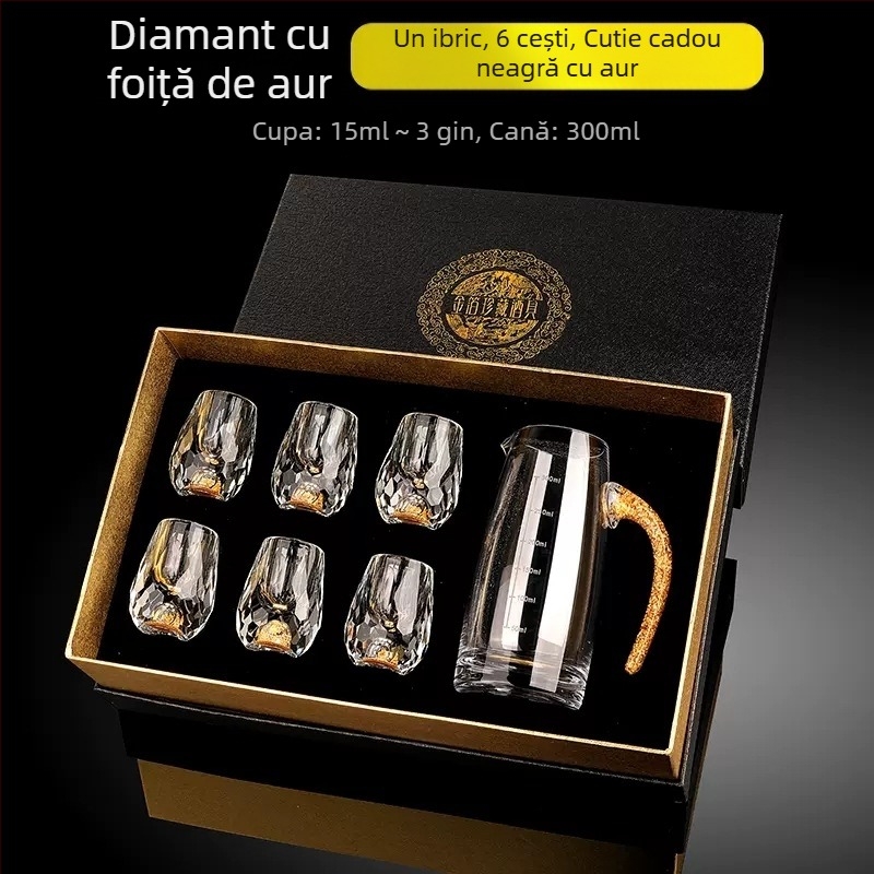 Cupă cu picătură fațetată, sticlă de cristal creativă, folie de aur, pahar de vin alb, pahar de băuturi spirtoase, en-gros