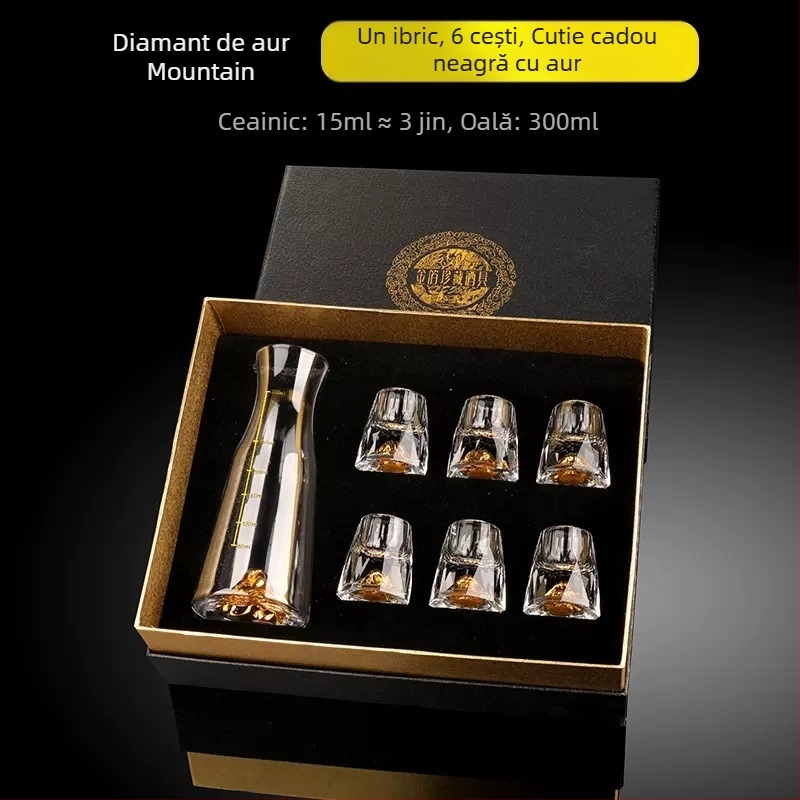 Cupă cu picătură fațetată, sticlă de cristal creativă, folie de aur, pahar de vin alb, pahar de băuturi spirtoase, en-gros
