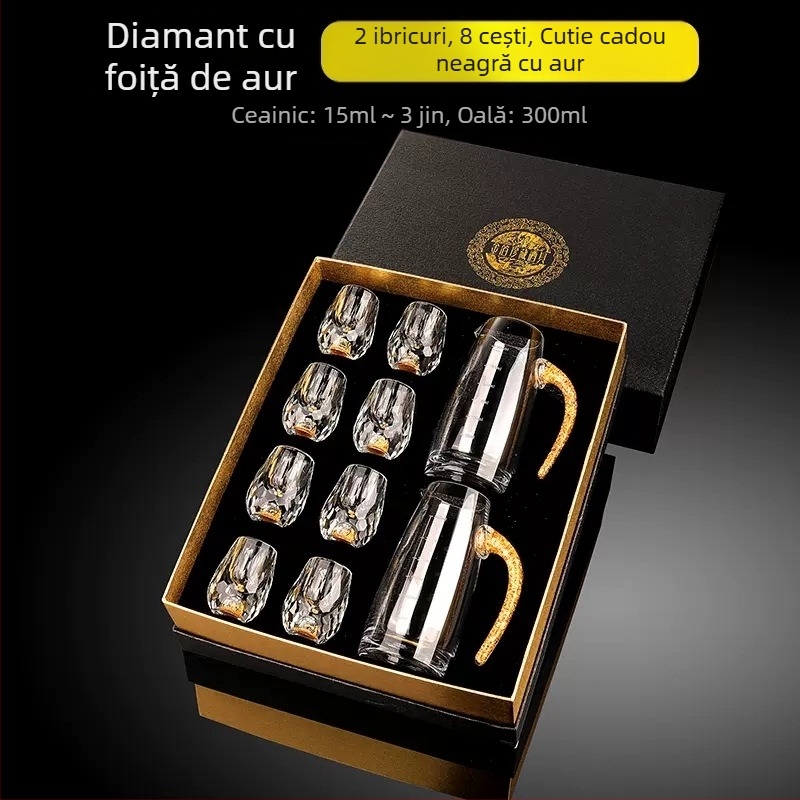 Cupă cu picătură fațetată, sticlă de cristal creativă, folie de aur, pahar de vin alb, pahar de băuturi spirtoase, en-gros