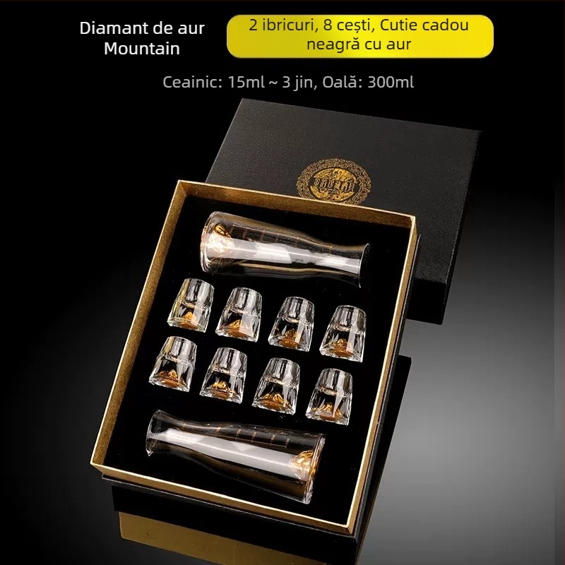 Cupă cu picătură fațetată, sticlă de cristal creativă, folie de aur, pahar de vin alb, pahar de băuturi spirtoase, en-gros