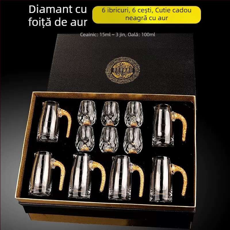 Cupă cu picătură fațetată, sticlă de cristal creativă, folie de aur, pahar de vin alb, pahar de băuturi spirtoase, en-gros