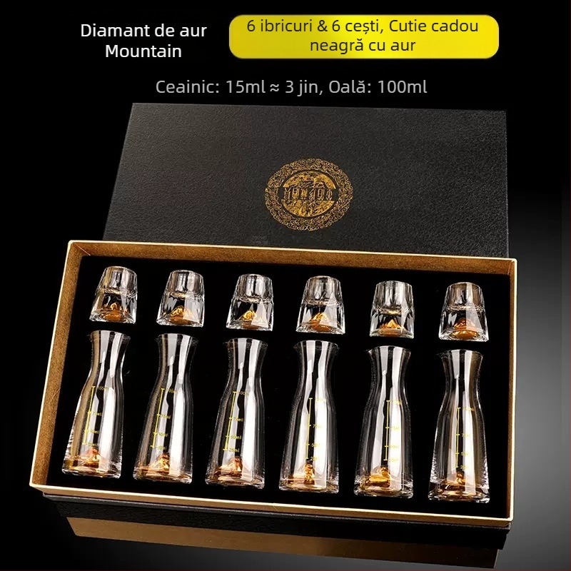Cupă cu picătură fațetată, sticlă de cristal creativă, folie de aur, pahar de vin alb, pahar de băuturi spirtoase, en-gros