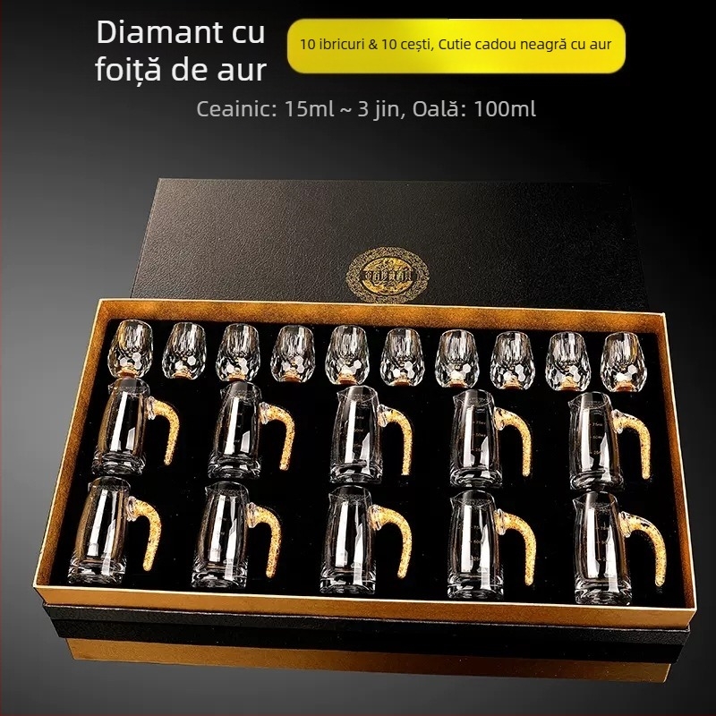 Cupă cu picătură fațetată, sticlă de cristal creativă, folie de aur, pahar de vin alb, pahar de băuturi spirtoase, en-gros