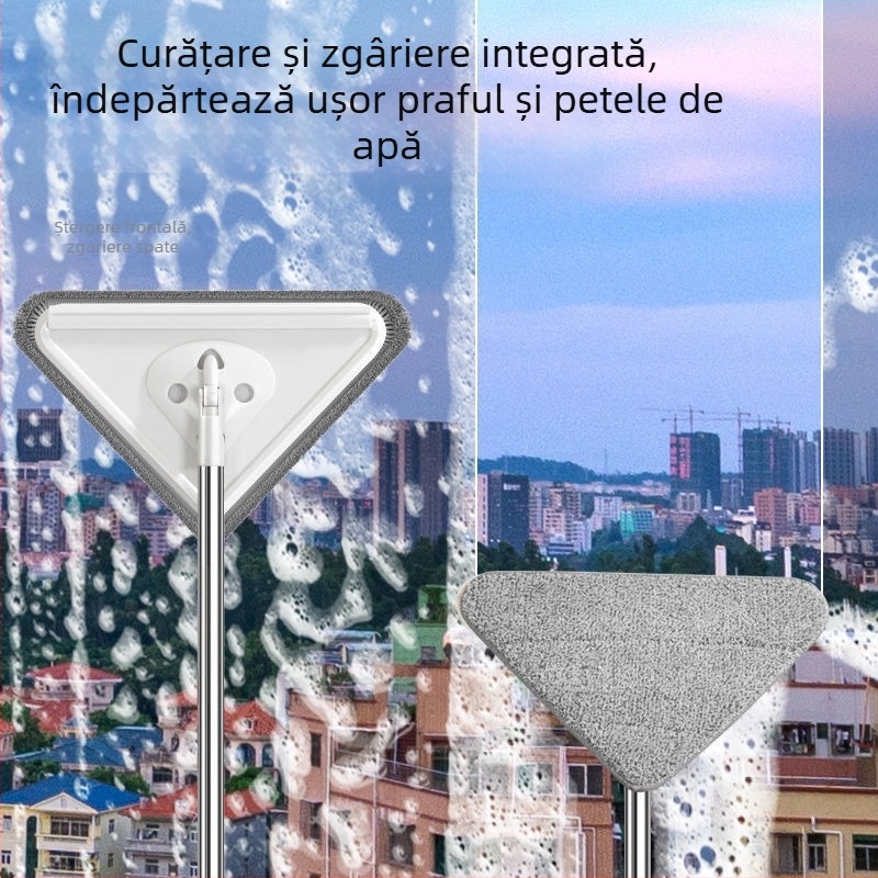Mop triunghiular nou, extra mare, rotativ la 360 de grade, pentru curățarea pereților de sticlă, tavanelor, podelelor și podelelor din lemn