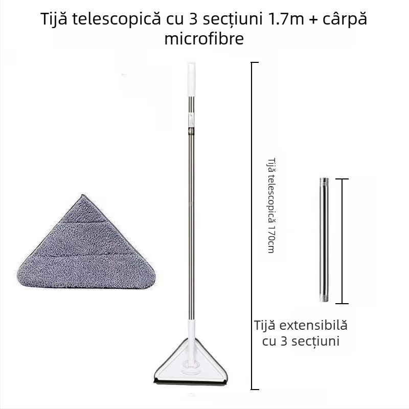 Mop triunghiular nou, extra mare, rotativ la 360 de grade, pentru curățarea pereților de sticlă, tavanelor, podelelor și podelelor din lemn