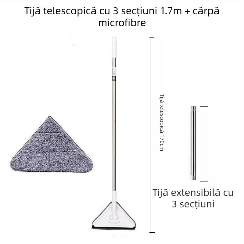 Mop triunghiular nou, extra mare, rotativ la 360 de grade, pentru curățarea pereților de sticlă, tavanelor, podelelor și podelelor din lemn