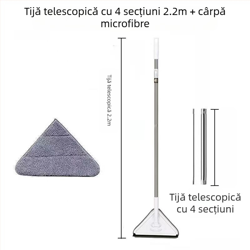 Mop triunghiular nou, extra mare, rotativ la 360 de grade, pentru curățarea pereților de sticlă, tavanelor, podelelor și podelelor din lemn
