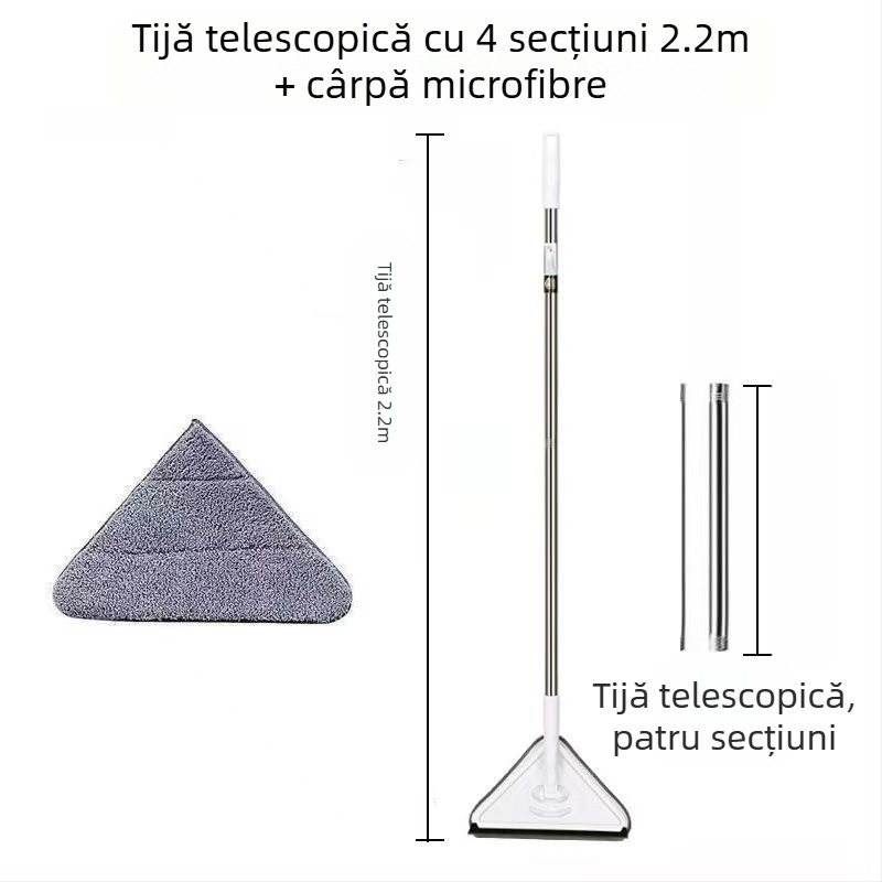 Mop triunghiular nou, extra mare, rotativ la 360 de grade, pentru curățarea pereților de sticlă, tavanelor, podelelor și podelelor din lemn