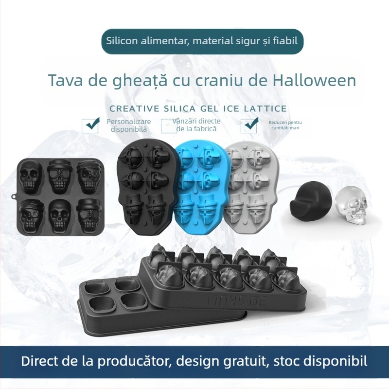 Înghețată cu craniu exploziv transfrontalieră, 10 forme de ciocolată de Halloween, creative, de casă, din silicon, cu pâlnie
